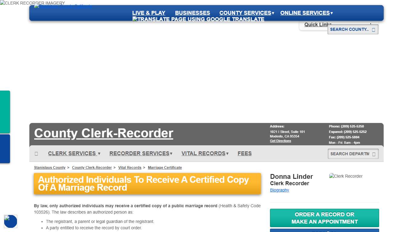 Marriage Certificate - Vital Records - Clerk Recorder - Stanislaus County