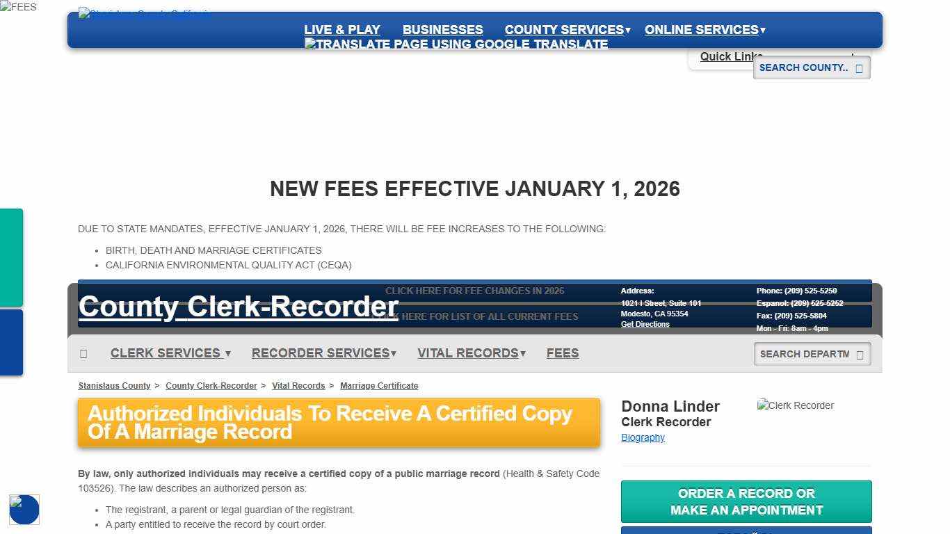 Marriage Certificate - Vital Records - Clerk Recorder - Stanislaus County